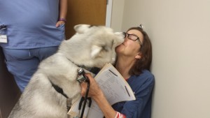 Fiona smothers her doctor with enthusiastic kisses.