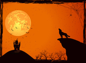 Castle And Wolf On Halloween Night